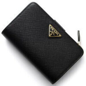 Prada Saffiano Triangle Bifold Wallet Triangular Logo Plate Black